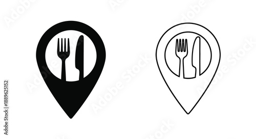 Restaurant location icons with cutlery a distinct black silhouette