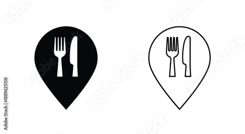 Restaurant location icons black filled and white outline silhouette