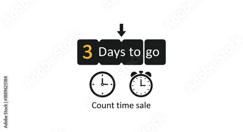 A promotional graphic displays a countdown of three days featuring clocks and a sale announcement high quality professional