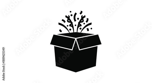 Open gift box with celebratory sparks a minimalist silhouette