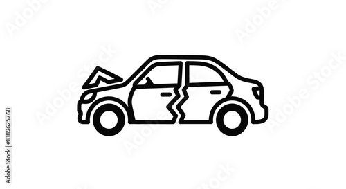 A broken car depicted in a simple black outline silhouette