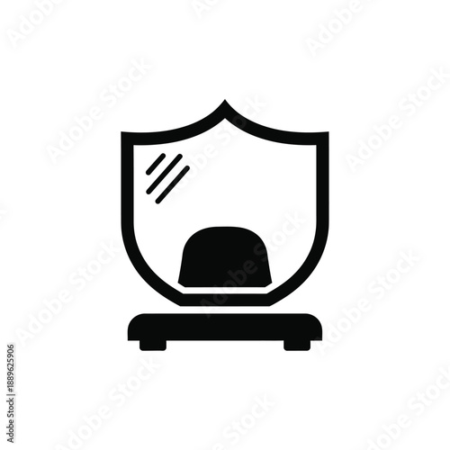 Bank teller window with protective glass shield and tray for financial security and transaction safety icon design isolated on white background for cash desk or reception area representation symbol
