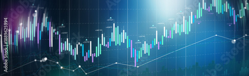A dark blue background of financial charts and diagrams with contrasting blue lines representing declining rates and shares