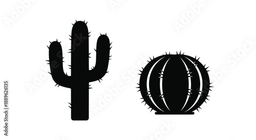 Black cactus and barrel cactus illustration a striking silhouette