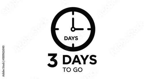 A simple black and white graphic depicts a clock with the time pointing to three days remaining counting down