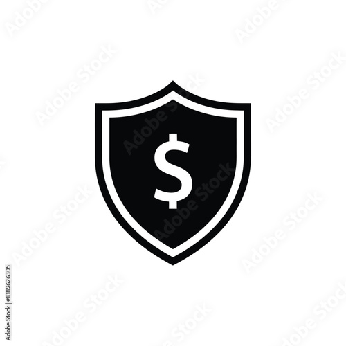 Free Download Financial security icon featuring black shield with white dollar sign for money protection investment safety banking wealth insurance and currency defense in global commerce and business markets - GFXLoad