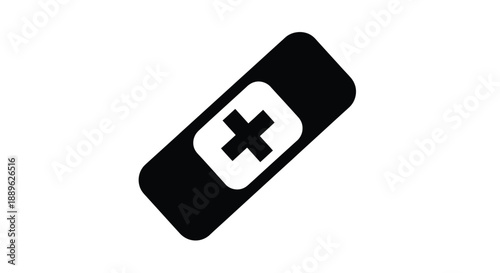 A black adhesive bandage with a white cross simple silhouette