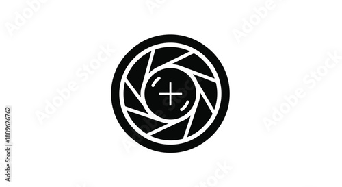 Camera aperture design featuring a circular shape black silhouette