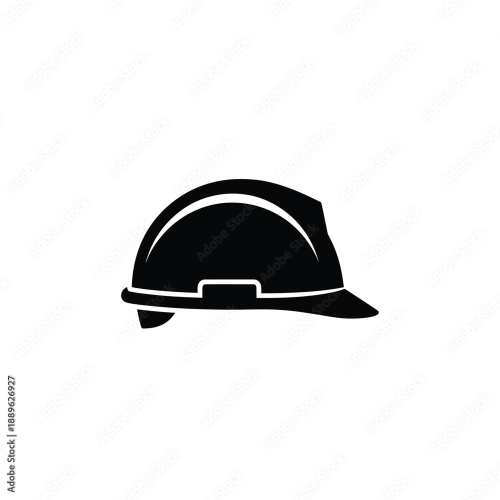 Fototapeta premium Industrial safety helmet icon for construction worker protection site equipment head gear silhouette professional engineering tool hard hat black graphic element safety apparel accessory design