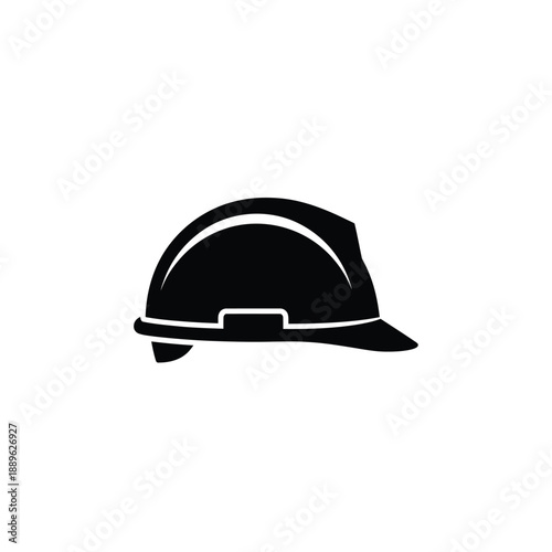Industrial safety helmet icon for construction worker protection site equipment head gear silhouette professional engineering tool hard hat black graphic element safety apparel accessory design