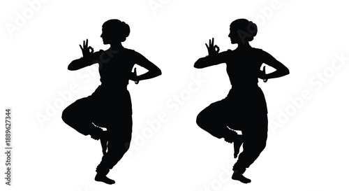Two dancers in traditional poses a striking black silhouette