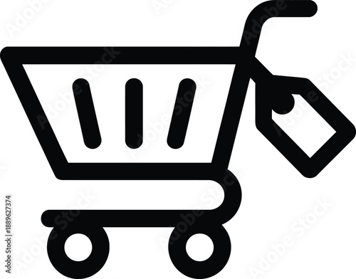 Shopping cart line icon, ecommerce basket symbol with price tag for online shopping, retail marketing and checkout design, vector illustration