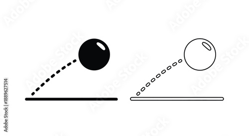 Bouncing ball illustration showing trajectory and impact a black silhouette