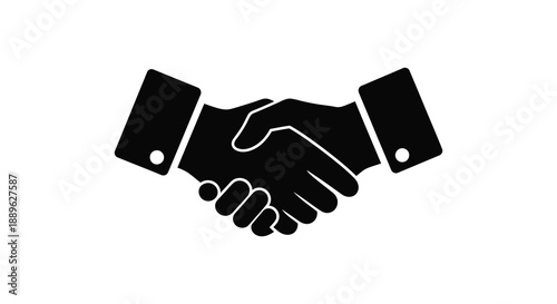 A black graphic depicts two hands firmly shaking symbolizing agreement partnership or greeting presented as a silhouette high quality professional detailed