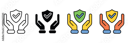Hands holding a shield with a checkmark symbolizing total security and protection, safety assurance, verified  and trustworthiness, vector illustration for digital, business, and technology