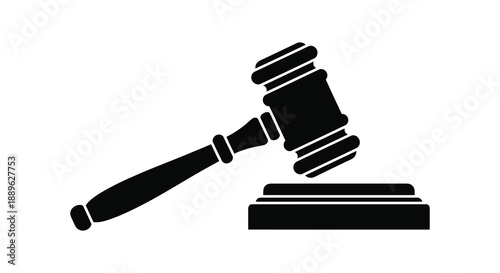 A striking black silhouette depicts a judge s gavel resting on a sound block symbolizing law and justice high quality professional detailed