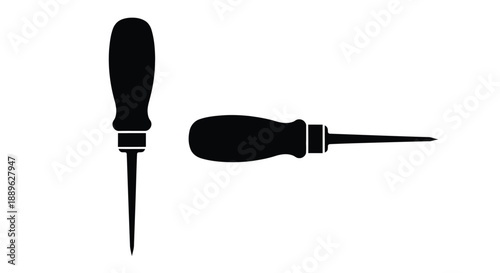 Two black tools a screwdriver and awl displayed as a silhouette