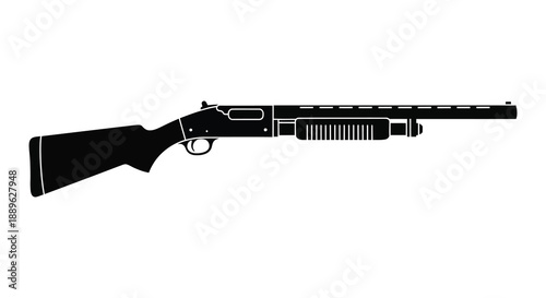 A stark black silhouette depicts a pump action shotgun showcasing its mechanical details and form silhouette high quality professional detailed modern elegant