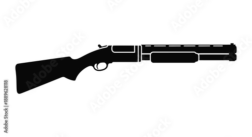 A stark black silhouette depicts a pump action shotgun showcasing its mechanical design and firearm form silhouette high quality professional detailed modern