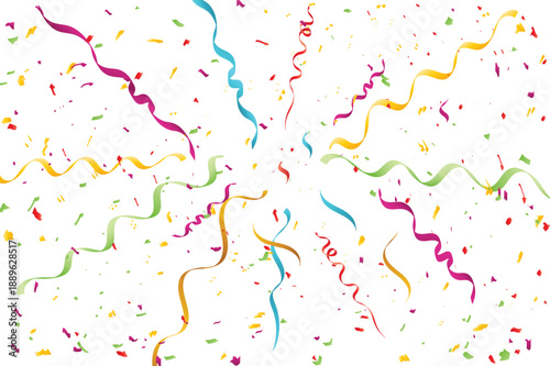 Bright Colorful Confetti and Streamers Explosion on White Background for Celebration and Party Design