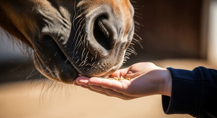 Child feeding horse from palm – Symbol of trust and harmony between humans and animals