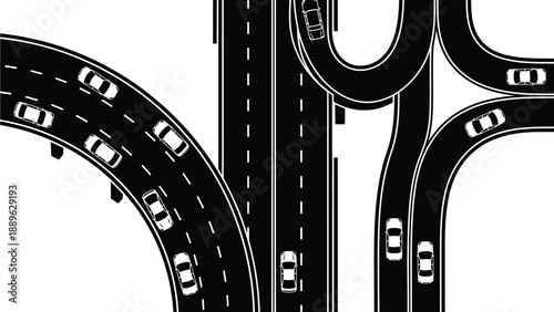 An aerial view of a complex highway interchange with multiple roads