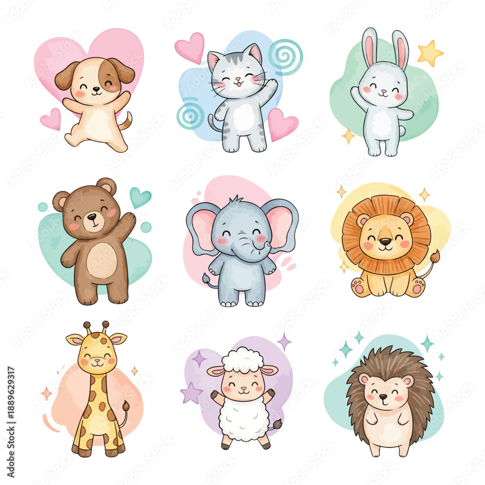 Fototapeta premium Cute cartoon animals collection for nursery decor and kids