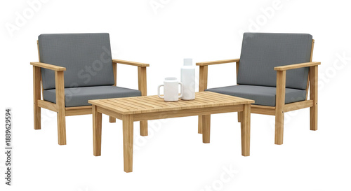 Wooden Outdoor Chairs and Coffee Table Set
