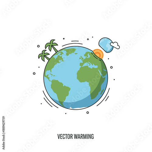Planet Earth with Palms and Sun, Climate Change Concept Illustration