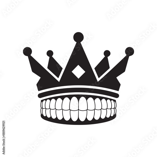 Black and white crown made of teeth, symbolizing dental excellence and oral health