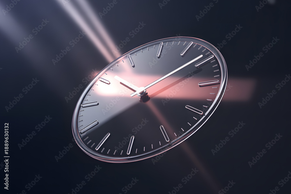 custom made wallpaper toronto digitalAbstract transparent clock face tilted on a dark background with bright lens flares and a reddish gl