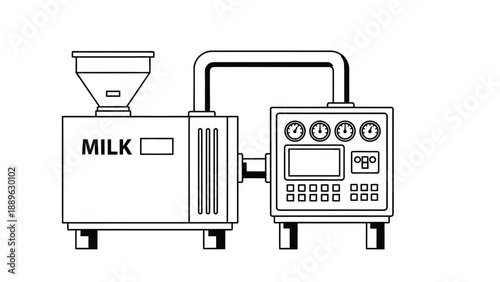 An industrial machine for processing and bottling milk in a factory setting