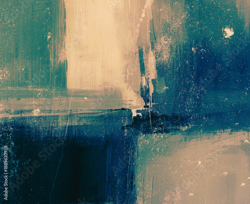 Abstract textured painting background in brown, cream, grey, dark blue and dark green. Use it as your wallpaper, poster and banner design.