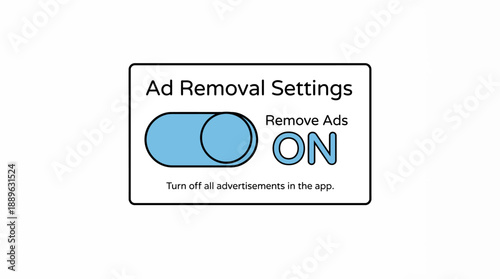 Ad Removal Settings Toggle Interface for Apps in Minimalist Design Style