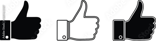 Thumbs up icon set with black silhouette and outline variations for social media like feedback vector illustration, And