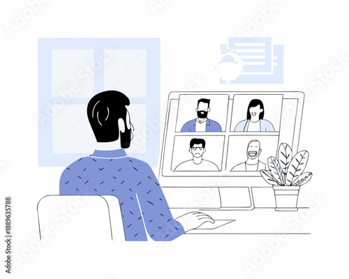 Person participating in a video conference call on a laptop