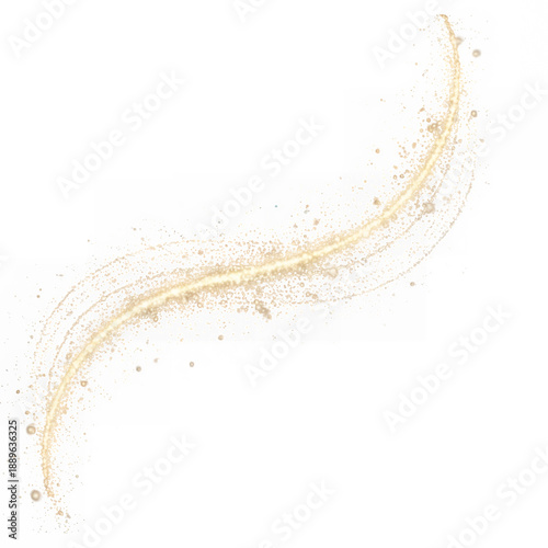 A sparkling gold glitter trail curves diagonally across a solid black background on transparent background