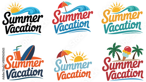 Summer vacation with beach illustrations featuring sunbathing, seashells, waves, tropical landscapes, holiday relaxation, resort activities, and family-friendly leisure scenes for travel and tourism 
