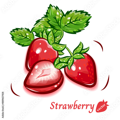イチゴの可愛いポップアート素材｜果物のみずみずしいベクターイラスト