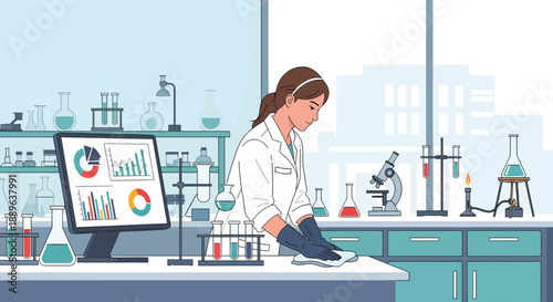 Female scientist conducting experiment in a laboratory.