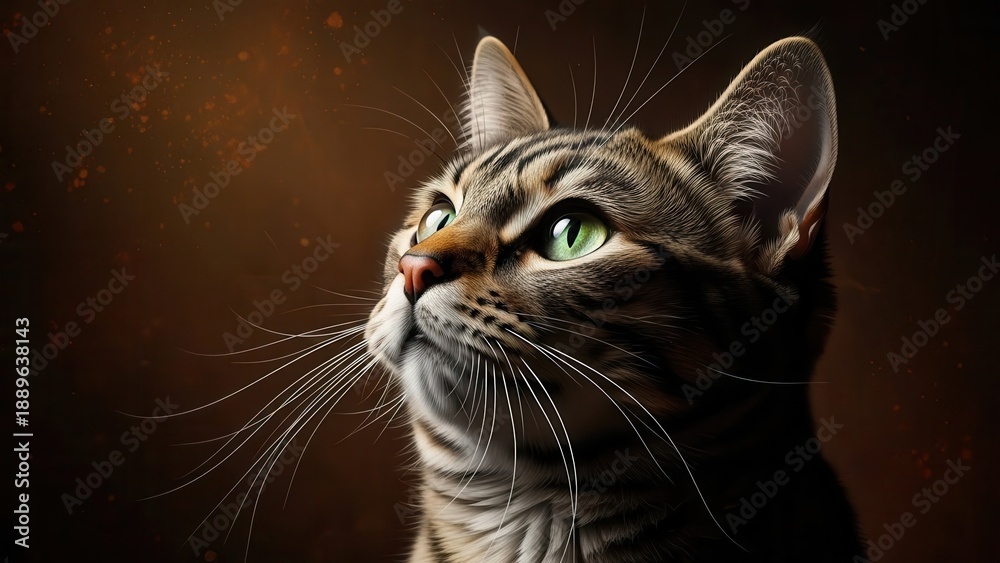 Obraz premium Tabby Cat Looking Upward