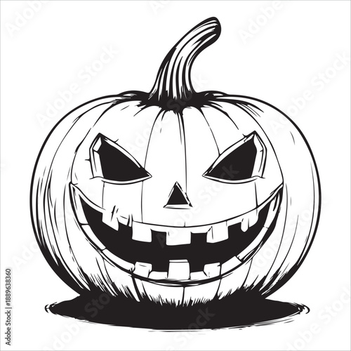 
Cartoon Halloween pumpkin with scary face outline silhouette 