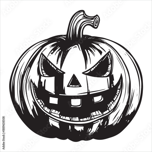 
Cartoon Halloween pumpkin with scary face outline silhouette 