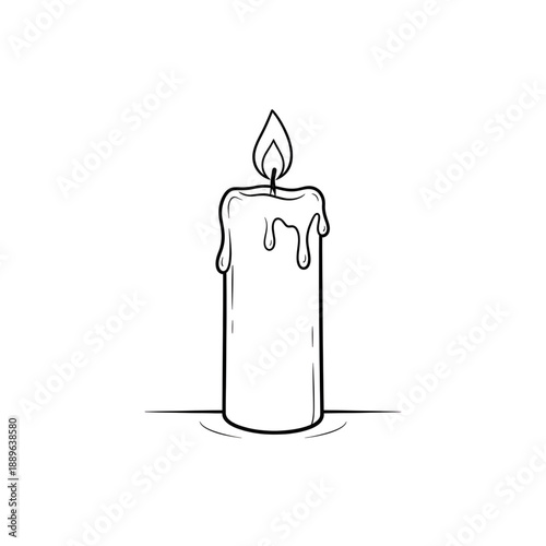 Burning Wax Candle with Melting Drips - Simple Object Coloring Page for Kids and Adults