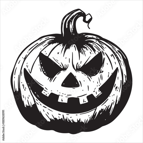
Cartoon Halloween pumpkin with scary face outline silhouette 