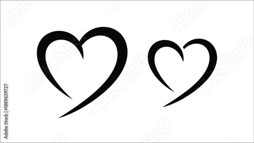 Two simple black heart shapes are displayed on a white background