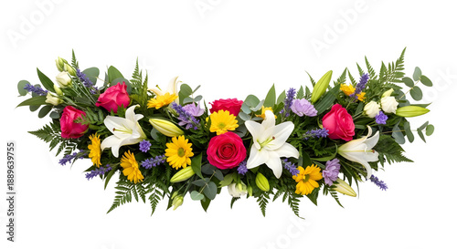 Colorful flower garland arrangement isolated for wedding and event decoration banner isolated PNG with Transparent Background