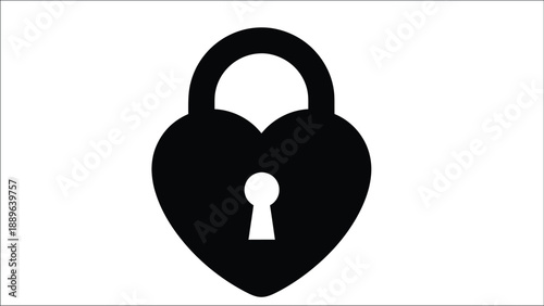 A black silhouette of a heart shaped padlock with a keyhole