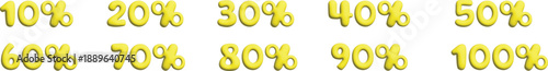 Yellow percentage numbers set for discounts and statistics. Clean bold percent values ideal for sales, infographics, and UI design. Perfect for pricing labels, progress indicators, and promotional 