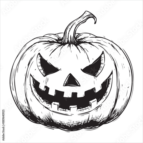 
Cartoon Halloween pumpkin with scary face outline silhouette 